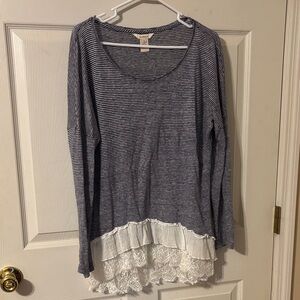 Sundance Blue and White Striped Linen Tunic with Lace Hem